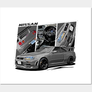 Nissan Skyline r34 GTR Nardo, JDM Car Posters and Art